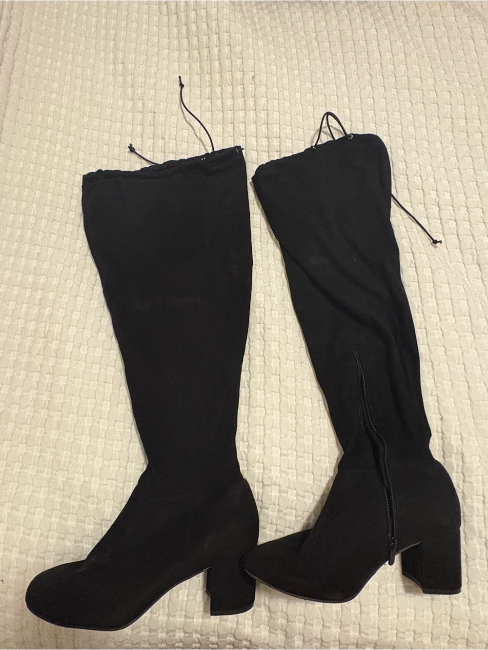 Wide Calf Black Knee-High Block Heel Boots - Women's Stretch Over-the-Knee Style